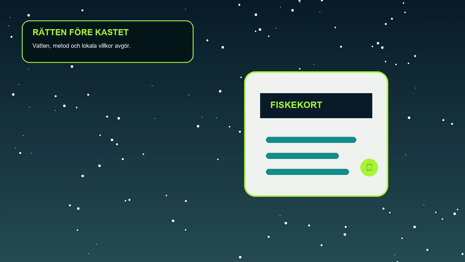 Digitalt fiskekort på en mobilskärm tillsammans med karta och godkändmarkering.