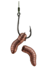 En kortare maskbit på kroken, med en andra bit bredvid som visar hur masken delats.